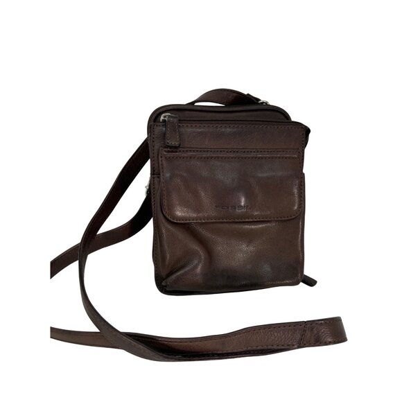 Vintage Fossil Pebbled Brown Leather Crossbody Bag - Picture 9 of 16